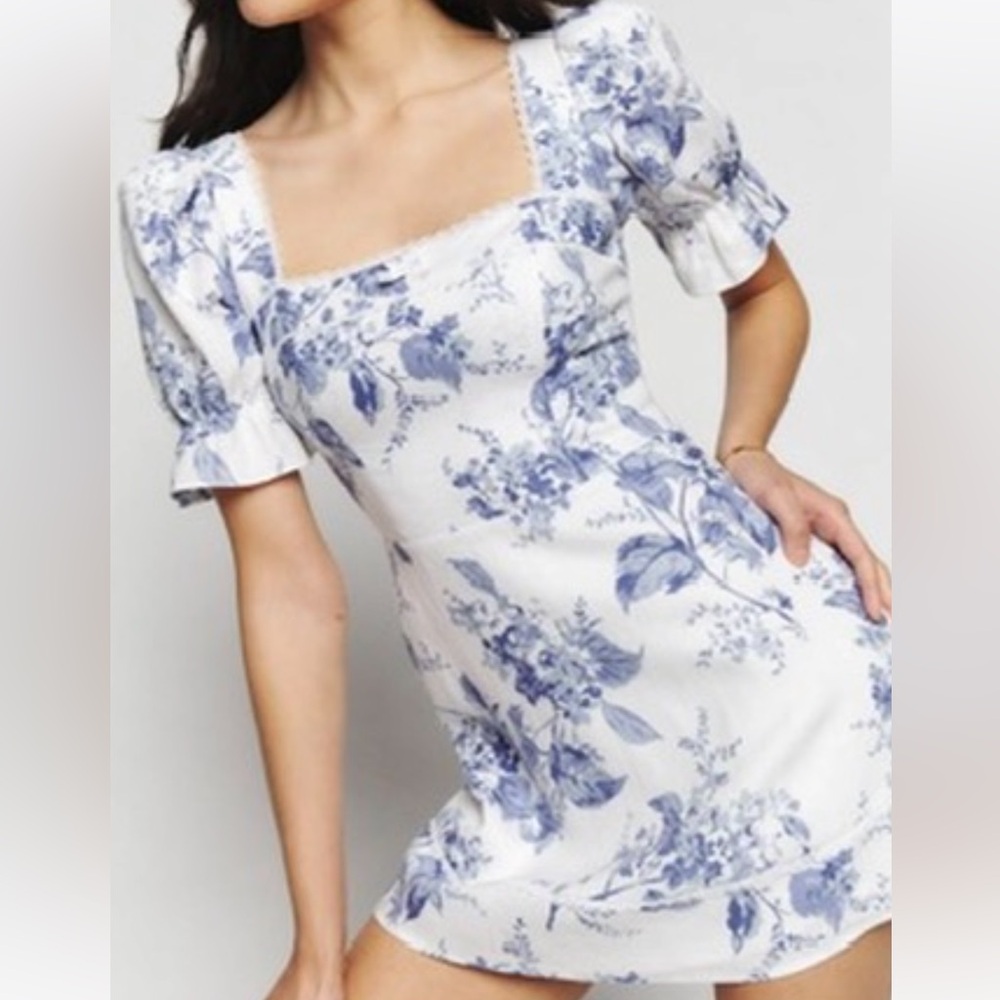 Reformation Blue and White Floral Mini Dress